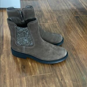 Clarks Brown Ankle Boots with Knit Accent